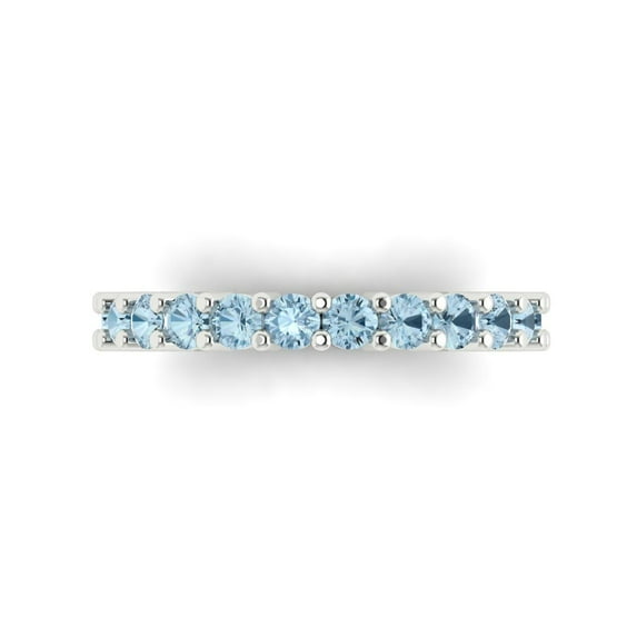 1.26 ctw Wedding Band for Women - 14K White Gold Natural Sky Blue Topaz Stackable Eternity Ring