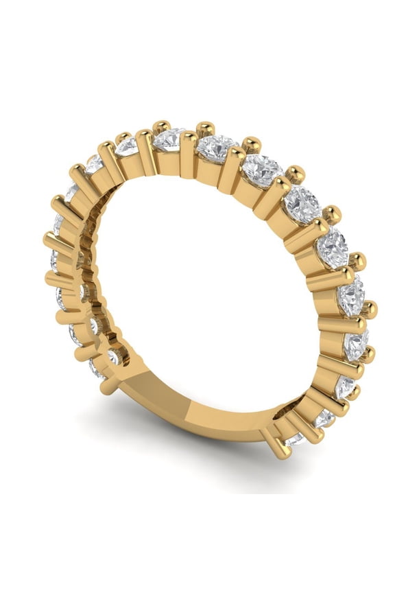 14K Yellow Solid Gold Custom Laser Engraved Women's Solid Gold Ring Eternity Statement Band With Round Cut 1.26TCW
