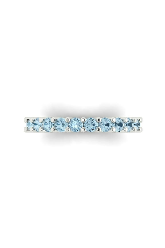 1.26 ctw Wedding Band for Women - 18K White Gold Natural Sky Blue Topaz Stackable Eternity Ring