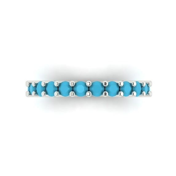 1.26 ctw Wedding Band for Women - 18K White Gold Simulated Turquoise Stackable Eternity Ring