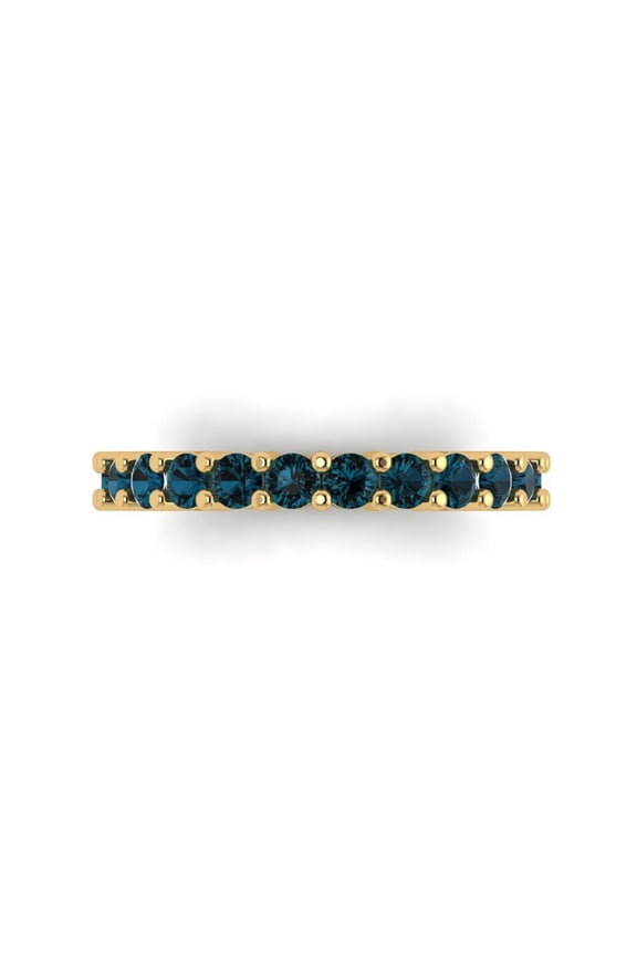 1.26 ctw Wedding Band for Women - 18K Yellow Gold Natural London Blue Topaz Stackable Eternity Ring