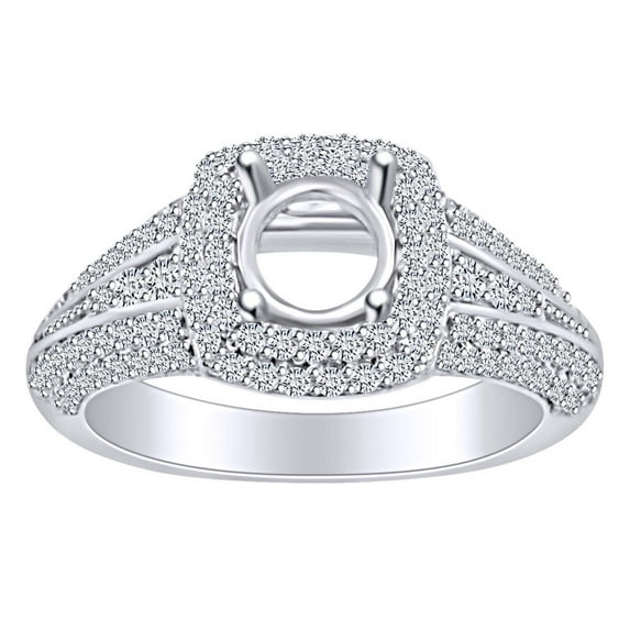 AFFY 1.27 Carat (Ctw) Round Shape White Natural Diamond Semi Mount Engagement Ring In 14k Solid White Gold Ring Size-5