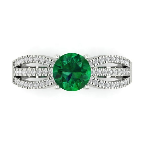 Solitaire with Accents Engagement Ring for Women - 1.27ct Simulated Emerald in 14K White Gold Promise Ring
