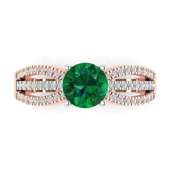 Solitaire with Accents Engagement Ring for Women - 1.27ct Simulated Emerald in 14K White/Rose Gold Promise Ring