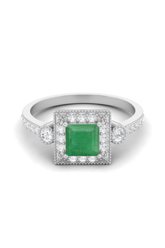 1.27 Cts Emerald Square Shape Solitaire 925 Sterling Silver Women Valentines Day Gifts Ring