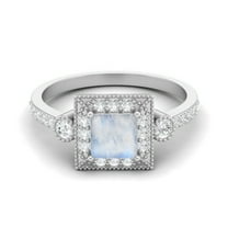 1.27 Cts Moonstone Square Shape Solitaire 925 Sterling Silver Women Mother's Day Gift Ring