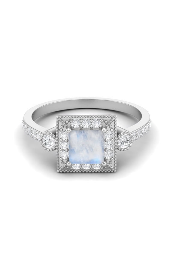 1.27 Cts Moonstone Square Shape Solitaire 925 Sterling Silver Women Mother's Day Gift Ring