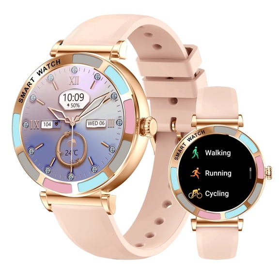 1.27" Smart Watch for Women, Bluetooth Calling Activity Tracker 100+ Sports Modes,290mAh Battery Message Reminder, IP67 Waterproof, Pedometer, iOS Android Compatible, Rose Gold