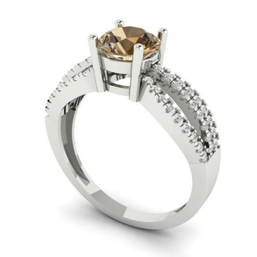 1.27 ct Brilliant Round Cut VVS1 Champagne 14k White Solid Gold Solitaire with Accents Wedding Bridal Anniversary Engagement Ring size 7