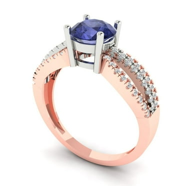 1.27 ct Brilliant Round Cut VVS1 Tanzanite 14k White Rose Solid Gold Solitaire with Accents Wedding Bridal Anniversary Engagement Ring size 5.75