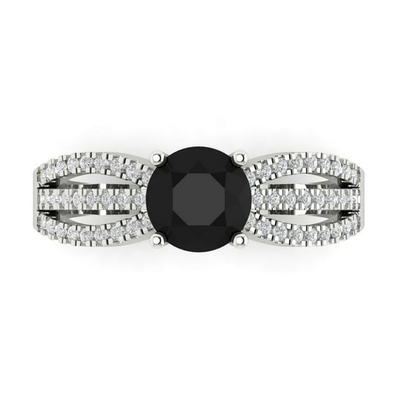Solitaire with Accents Engagement Ring for Women - 1.27ct Natural Onyx in 14K White Gold Promise Ring