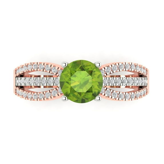 Solitaire with Accents Engagement Ring for Women - 1.27ct Natural Peridot in 14K White/Rose Gold Promise Ring