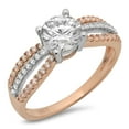 thumbnail image 1 of 1.27 ct Round Cut Genuine Cultured Diamond VS1-VS2 G-H 14K White Rose Gold Promise Wedding Statement Engagement Designer Ring W/ Crystal side stones size 7.5, 1 of 7