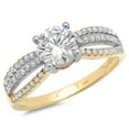 thumbnail image 1 of 1.27 ct Round Cut Genuine Cultured Diamond VS1-VS2 I-J 14K Yellow White Gold Promise Wedding Statement Engagement Designer Ring W/ Crystal side stones size 8, 1 of 7