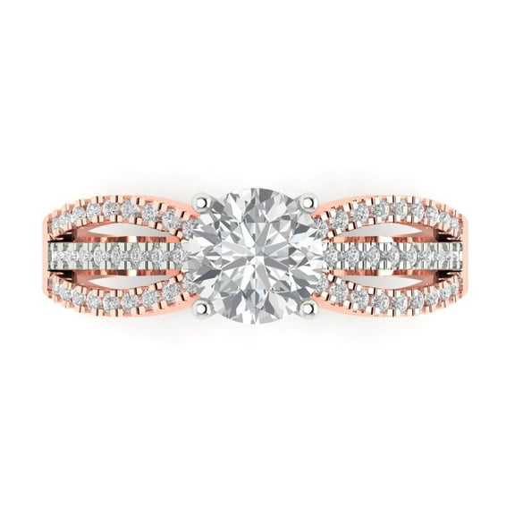 1.27 ct Round Cut Moissanite Solitaire with Simulated Diamond Accents 18K White/Rose Gold Womens Engagement Ring