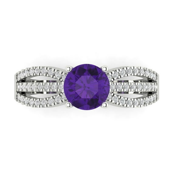 1.27 ct Round Cut Natural Amethyst Solitaire with Accents Engagement Ring for Women in 18K White Gold