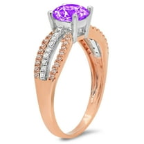 1.27 ct Round Cut Natural Amethyst Solitaire with Accents Engagement Ring for Women in 18K White/Rose Gold
