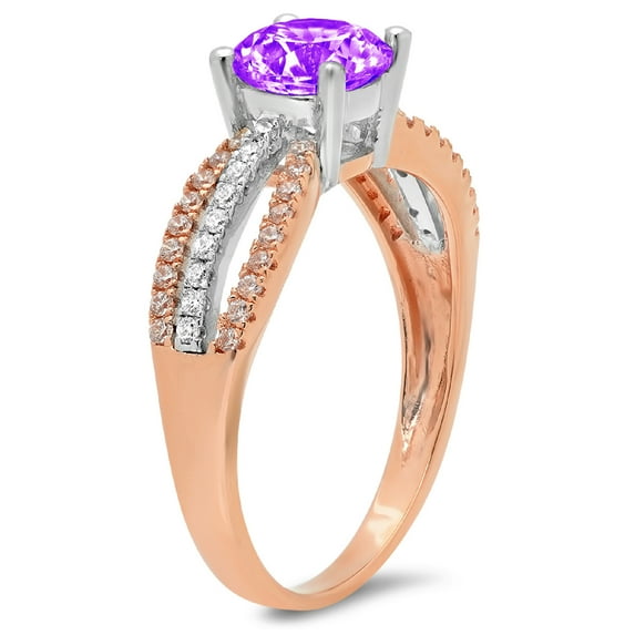 1.27 ct Round Cut Natural Amethyst Solitaire with Accents Engagement Ring for Women in 18K White/Rose Gold