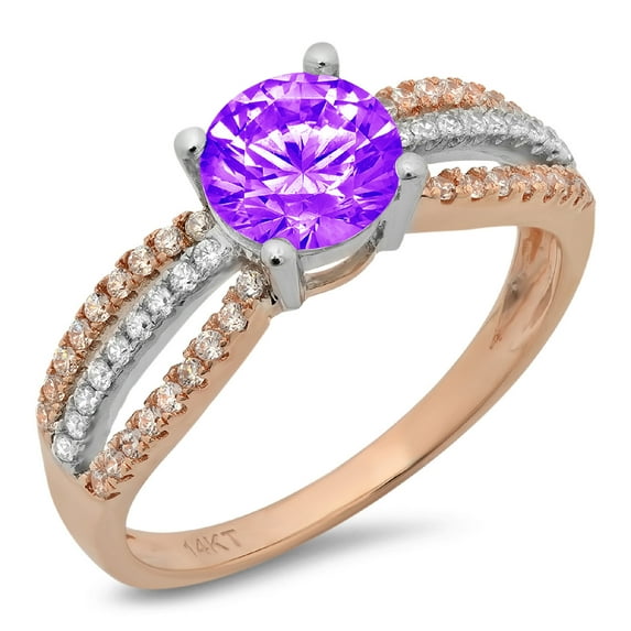 1.27 ct Round Cut Natural Amethyst Solitaire with Simulated Diamond Accents 14K White/Rose Gold Womens Engagement Ring