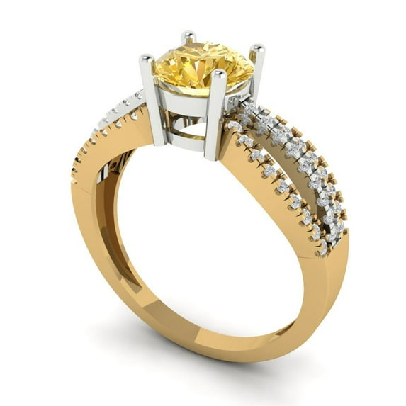 1.27 ct Round Cut Natural Citrine Solitaire with Accents Engagement Ring for Women in 14K Yellow/White Gold