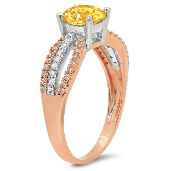 1.27 ct Round Cut Natural Citrine Solitaire with Accents Engagement Ring for Women in 18K White/Rose Gold