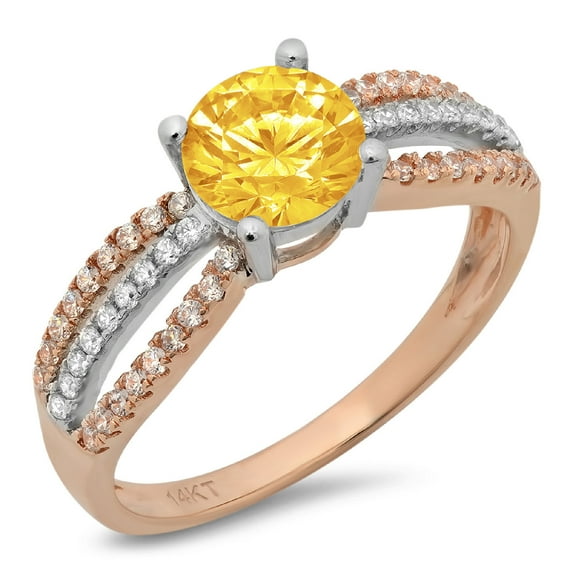 1.27 ct Round Cut Natural Citrine Solitaire with Simulated Diamond Accents 14K White/Rose Gold Womens Engagement Ring