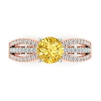 1.27 ct Round Cut Natural Citrine Solitaire with Simulated Diamond Accents 18K White/Rose Gold Womens Engagement Ring