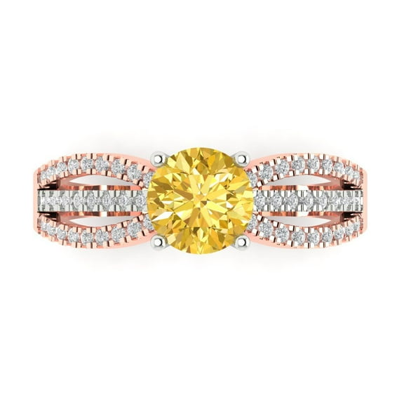 1.27 ct Round Cut Natural Citrine Solitaire with Simulated Diamond Accents 18K White/Rose Gold Womens Engagement Ring