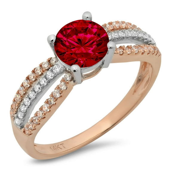 1.27 ct Round Cut Natural Garnet Solitaire with Simulated Diamond Accents 14K White/Rose Gold Womens Engagement Ring