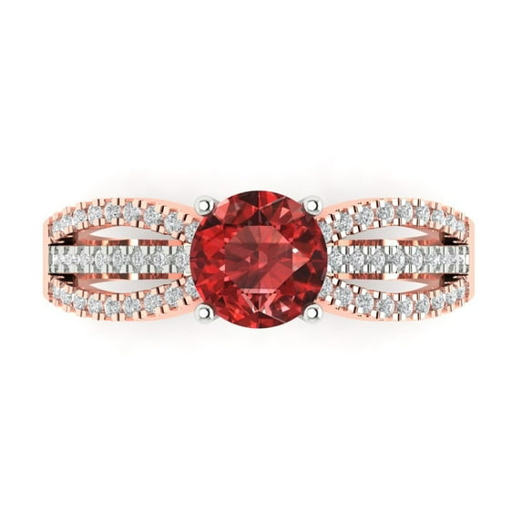 1.27 ctw Solitaire with Zirconia Diamond Accents Anniversary Ring for Women | Round Cut Natural Garnet | Hyperallergenic Solid 14K White/Rose Gold