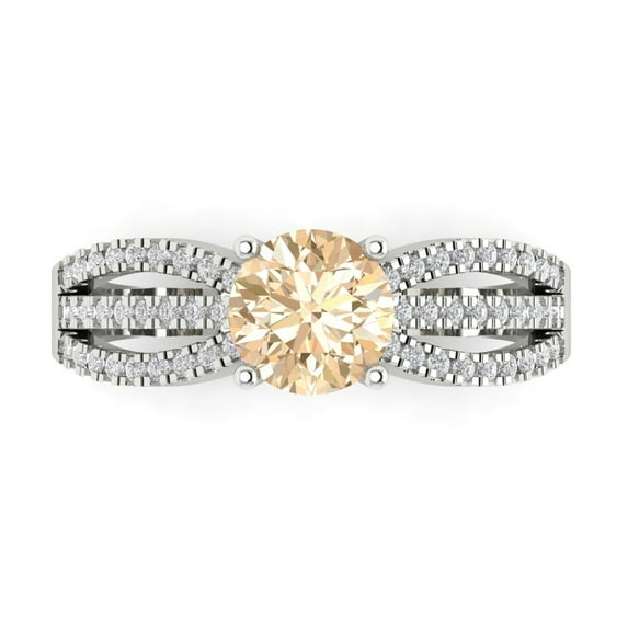 Clara Pucci 14K White Gold Solid Gold Morganite Solitaire with Accents Anniversary Ring for Women - 1.27 cttw Round Cut