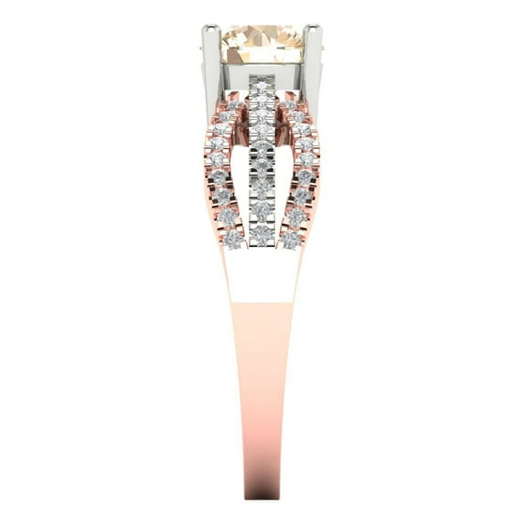 1.27 ct Round Cut Natural Morganite Solitaire with Simulated Diamond Accents 18K White/Rose Gold Womens Engagement Ring