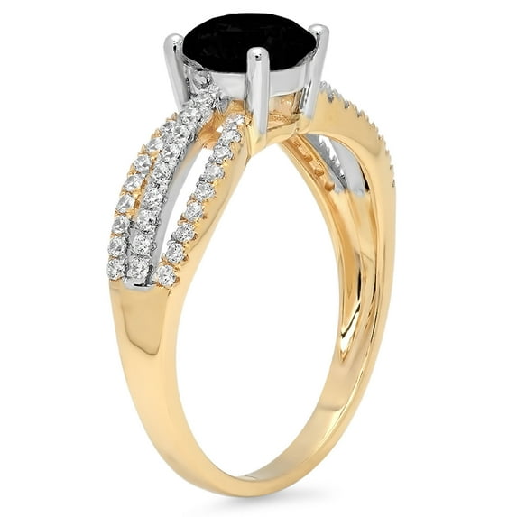 1.27 ct Round Cut Natural Onyx Solitaire with Accents Engagement Ring for Women in 14K Yellow/White Gold