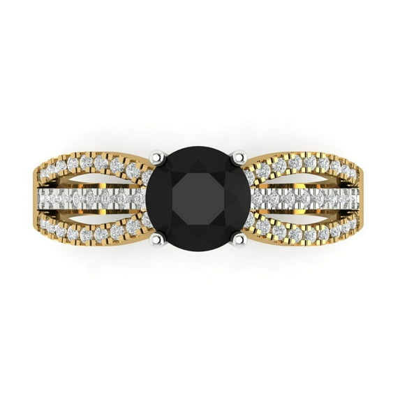 Clara Pucci 14K Yellow/White Gold 1.27ct Onyx Solitaire with Accents Ring