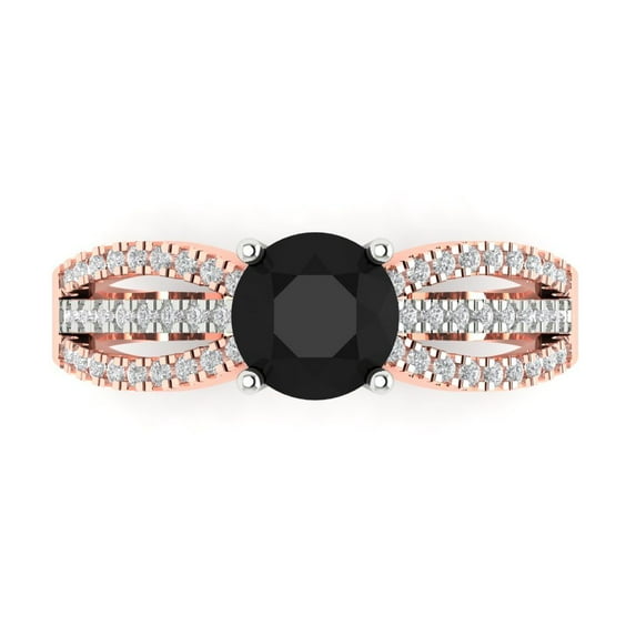 1.27 ct Round Cut Natural Onyx Solitaire with Simulated Diamond Accents 18K White/Rose Gold Womens Engagement Ring