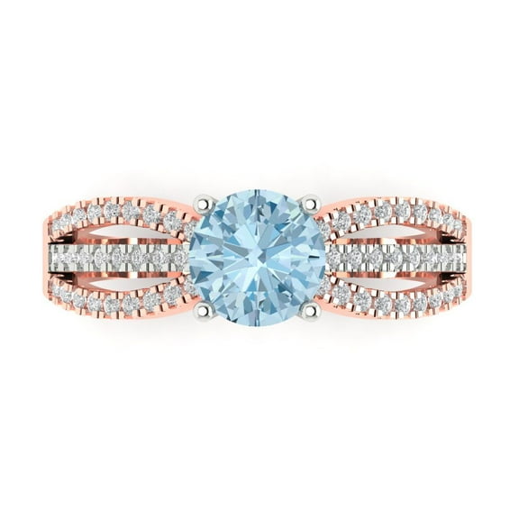 1.27 ct Round Cut Natural Swiss Blue Topaz Solitaire with Simulated Diamond Accents 14K White/Rose Gold Womens Engagement Ring