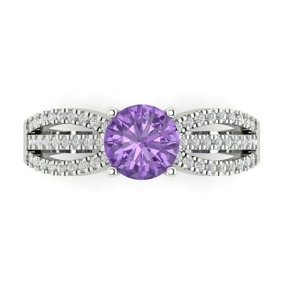 1.27 ct Round Cut Simulated Alexandrite Solitaire with Accents Engagement Ring for Women in 14K White Gold
