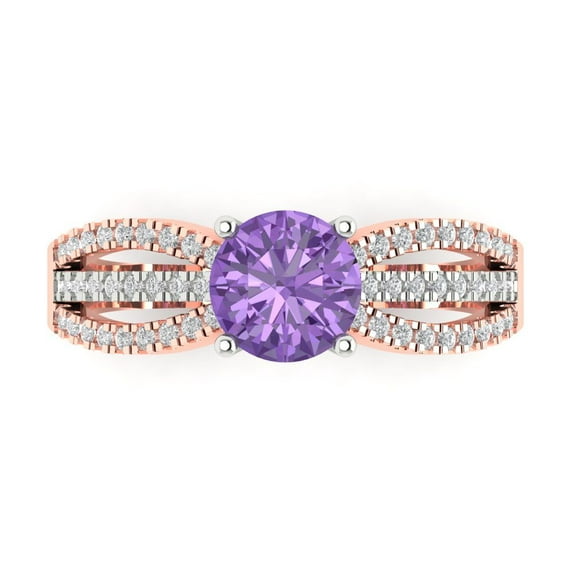 1.27 ct Round Cut Simulated Alexandrite Solitaire with Accents Engagement Ring for Women in 14K White/Rose Gold