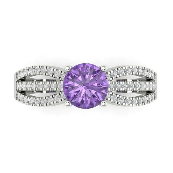 1.27 ct Round Cut Simulated Alexandrite Solitaire with Accents Engagement Ring for Women in 18K White Gold