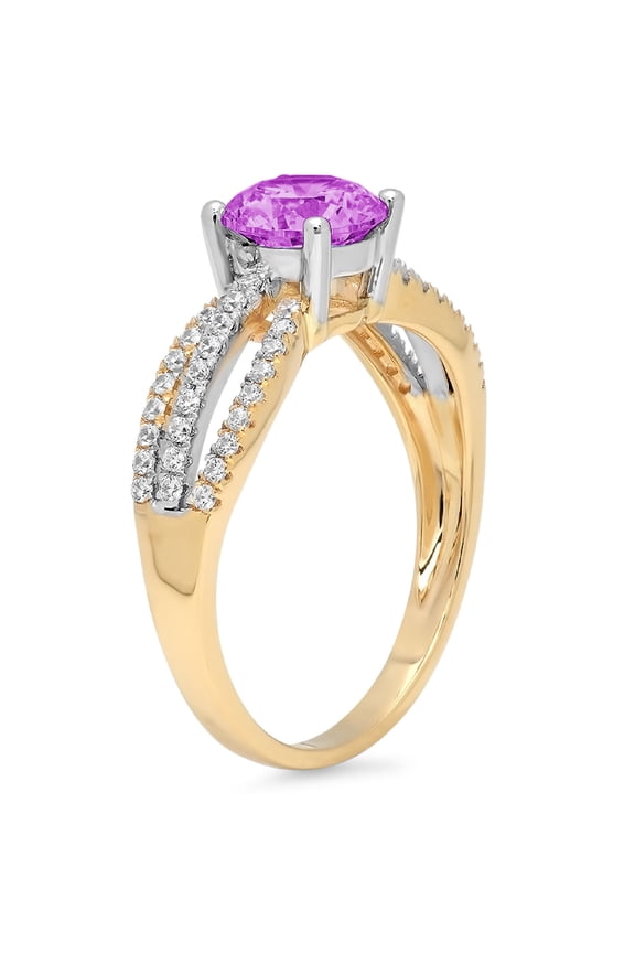 1.27 ct Round Cut Simulated Alexandrite Solitaire with Accents Engagement Ring for Women in 18K Yellow/White Gold