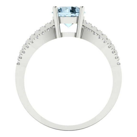 1.27 ct Round Cut Simulated Blue Diamond Solitaire with Accents Engagement Ring for Women in 14K White Gold