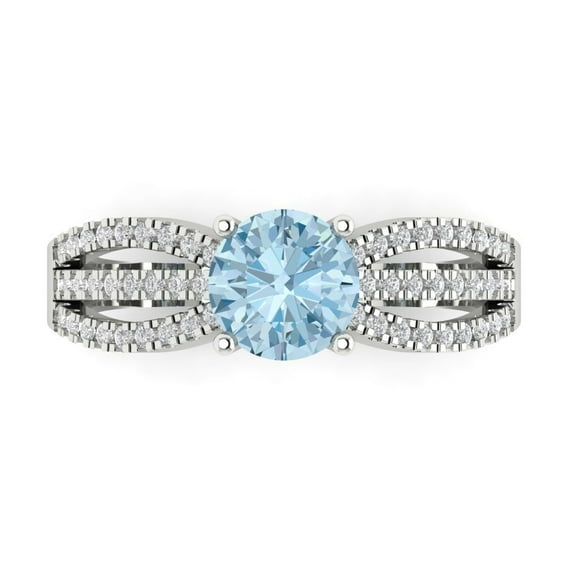 1.27 ct Round Cut Simulated Blue Diamond Solitaire with Simulated Diamond Accents 18K White Gold Womens Engagement Ring