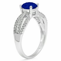 1.27 ct Round Cut Simulated Blue Sapphire Solitaire with Accents Engagement Ring for Women in 18K White Gold