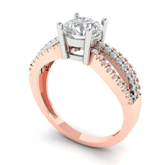 1.27 ct Round Cut Simulated Diamond Solitaire with Accents Engagement Ring for Women in 14K White/Rose Gold