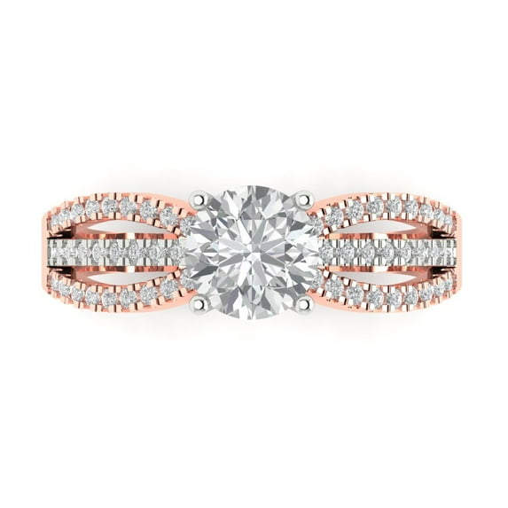 Clara Pucci 14K White/Rose Gold 1.27ct Clear Solitaire with Accents Ring