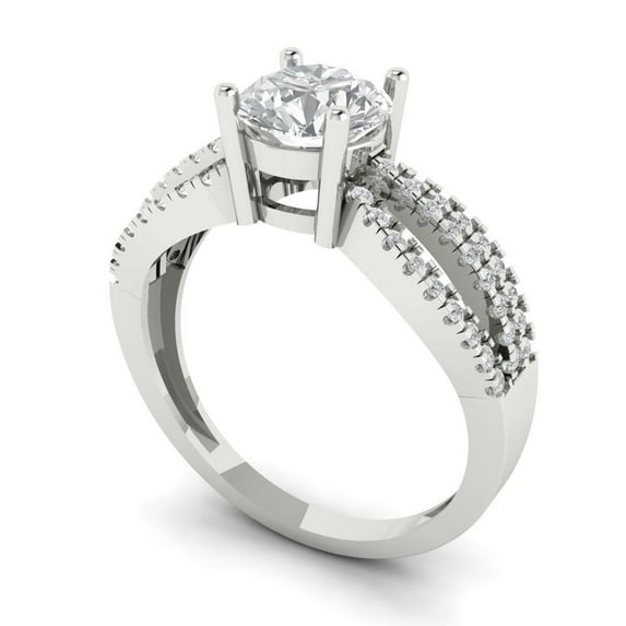 1.27 ct Round Cut Simulated Diamond Solitaire with Accents Engagement Ring for Women in 18K White Gold