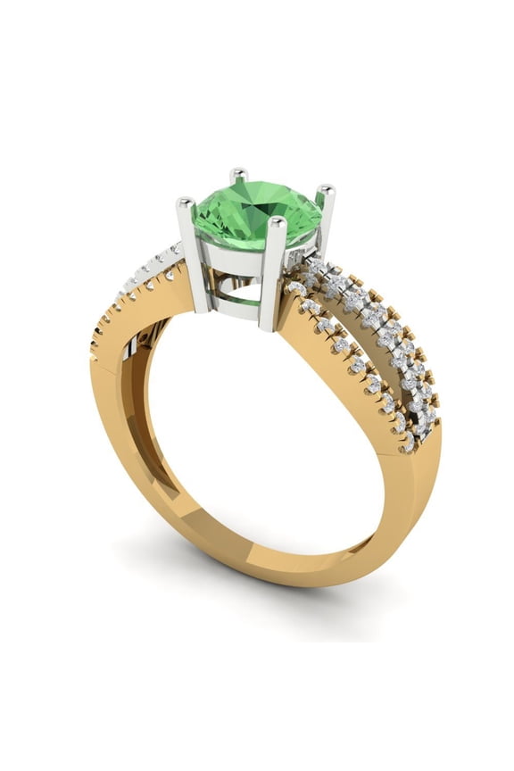 1.27 ct Round Cut Simulated Green Diamond Solitaire with Accents Engagement Ring for Women in 14K Yellow/White Gold