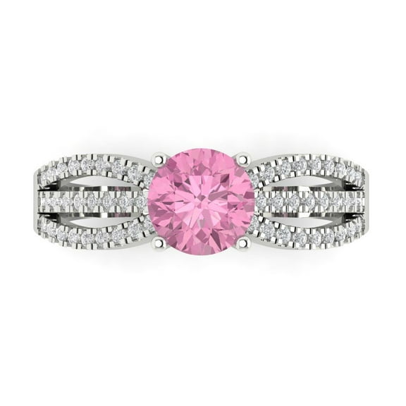 1.27 ct Round Cut Simulated Pink Diamond Solitaire with Accents Engagement Ring for Women in 14K White Gold