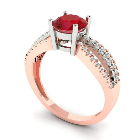 1.27 ct Round Cut Simulated Pink Tourmaline Solitaire with Accents Engagement Ring for Women in 18K White/Rose Gold