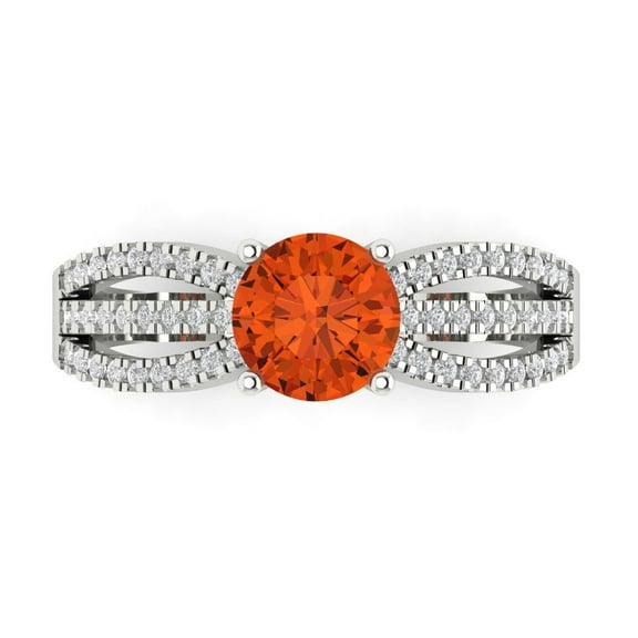 1.27 ct Round Cut Simulated Red Diamond Solitaire with Accents Engagement Ring for Women in 14K White Gold